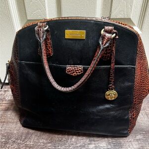 Brahmin Black and Brown Shoulder Bag with Gold Accents